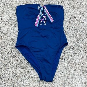 Trina Turk Blue One Piece Swimsuit with Sweetheart Neckline